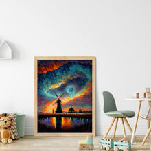 Load image into Gallery viewer, Yishu - Dreamlike Colorful Sky And Windmill - 50*65CM 11CT 3 Stamped Cross Stitch
