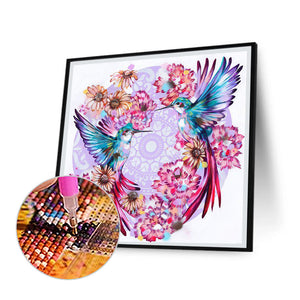 Hummingbird Under Flowers 30*30CM(Canvas) Full Round Drill Diamond Painting