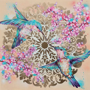 Hummingbird Among Flowers 30*30CM(Canvas) Full Round Drill Diamond Painting