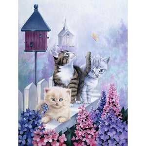 Cat Playing Among Flowers 30*40CM(Canvas) Full Round Drill Diamond Painting