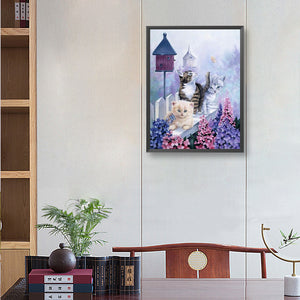 Cat Playing Among Flowers 30*40CM(Canvas) Full Round Drill Diamond Painting