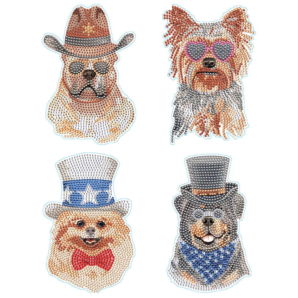 4pcs Dog DIY Diamond Mosaic Stickers Kits Handmade for Kids Beginner Children