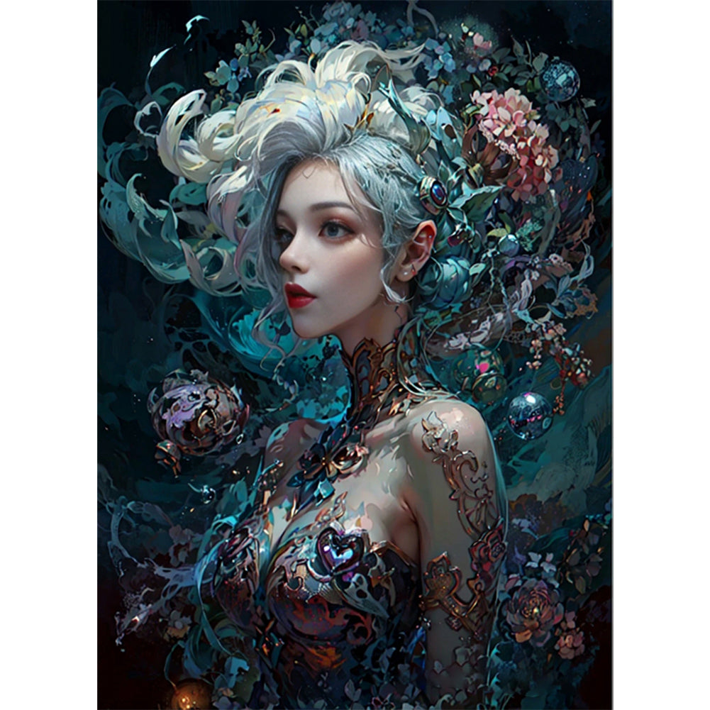 Yishu - Cool Girl And Flowers - 50*65CM 11CT 3 Stamped Cross Stitch