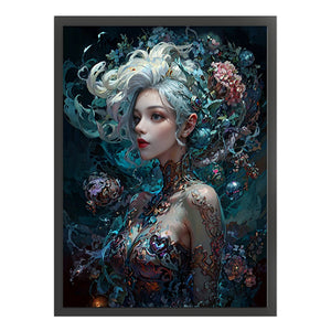 Yishu - Cool Girl And Flowers - 50*65CM 11CT 3 Stamped Cross Stitch