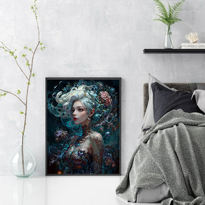 Yishu - Cool Girl And Flowers - 50*65CM 11CT 3 Stamped Cross Stitch