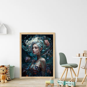 Yishu - Cool Girl And Flowers - 50*65CM 11CT 3 Stamped Cross Stitch