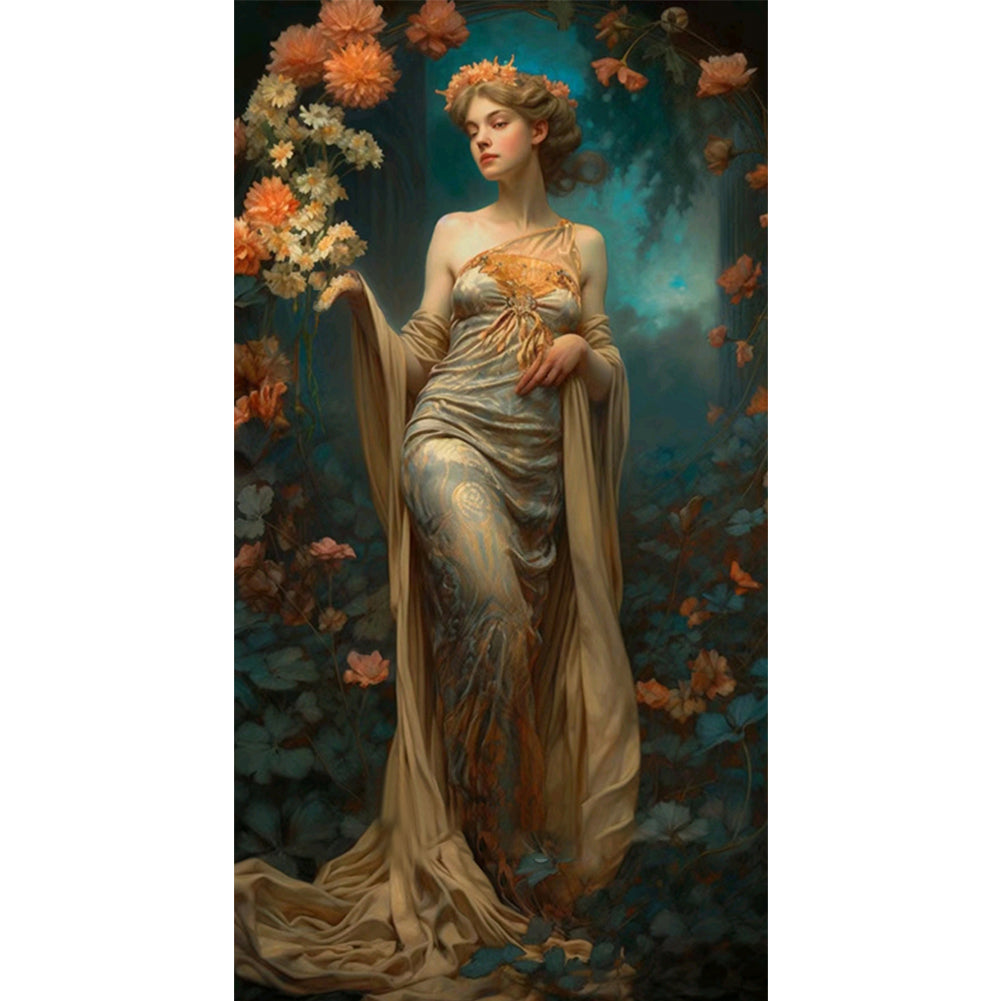 Yishu - Classic Elegant Woman And Flowers - 50*90CM 11CT 3 Stamped Cross Stitch