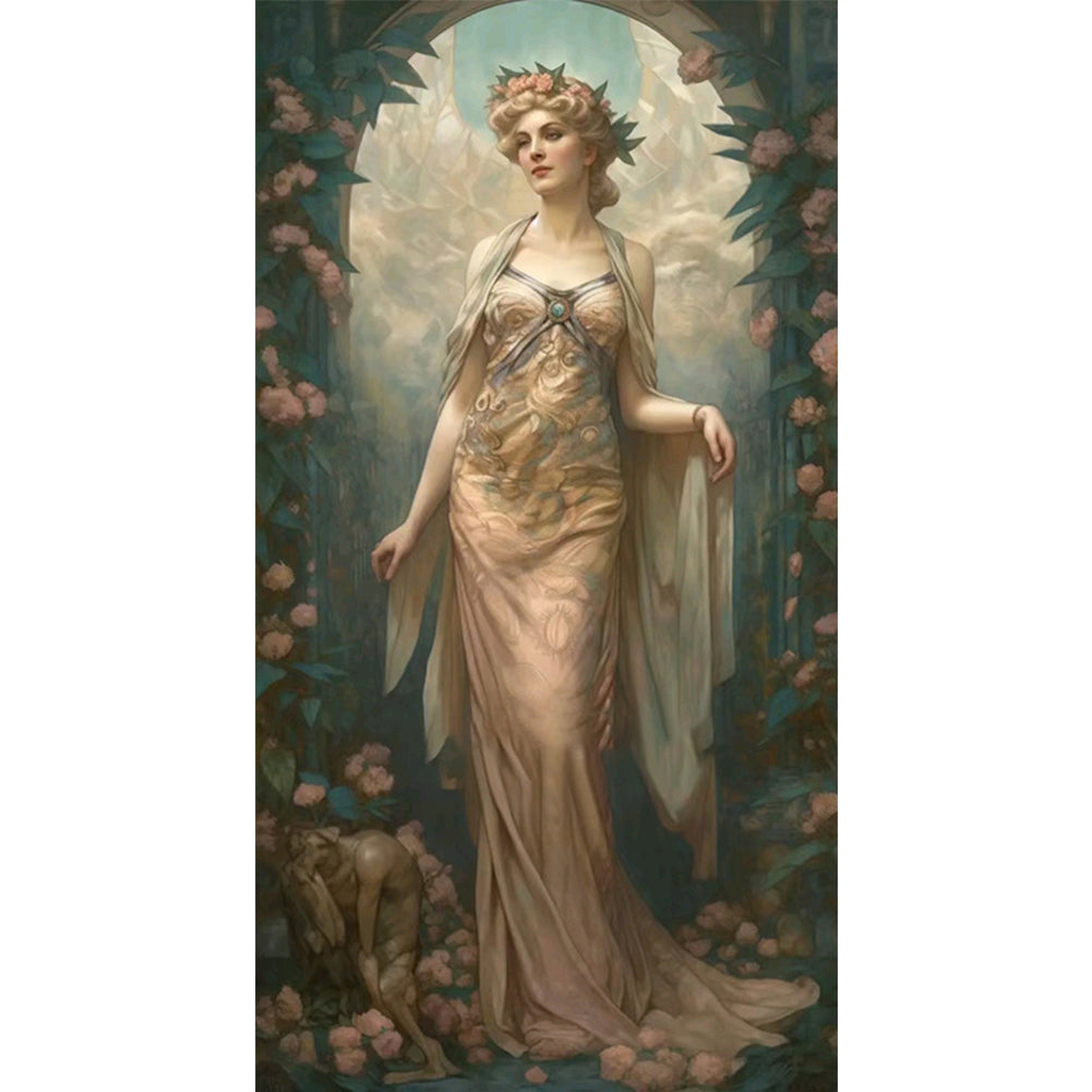 Yishu - Classic Elegant Woman And Flowers - 50*90CM 11CT 3 Stamped Cross Stitch