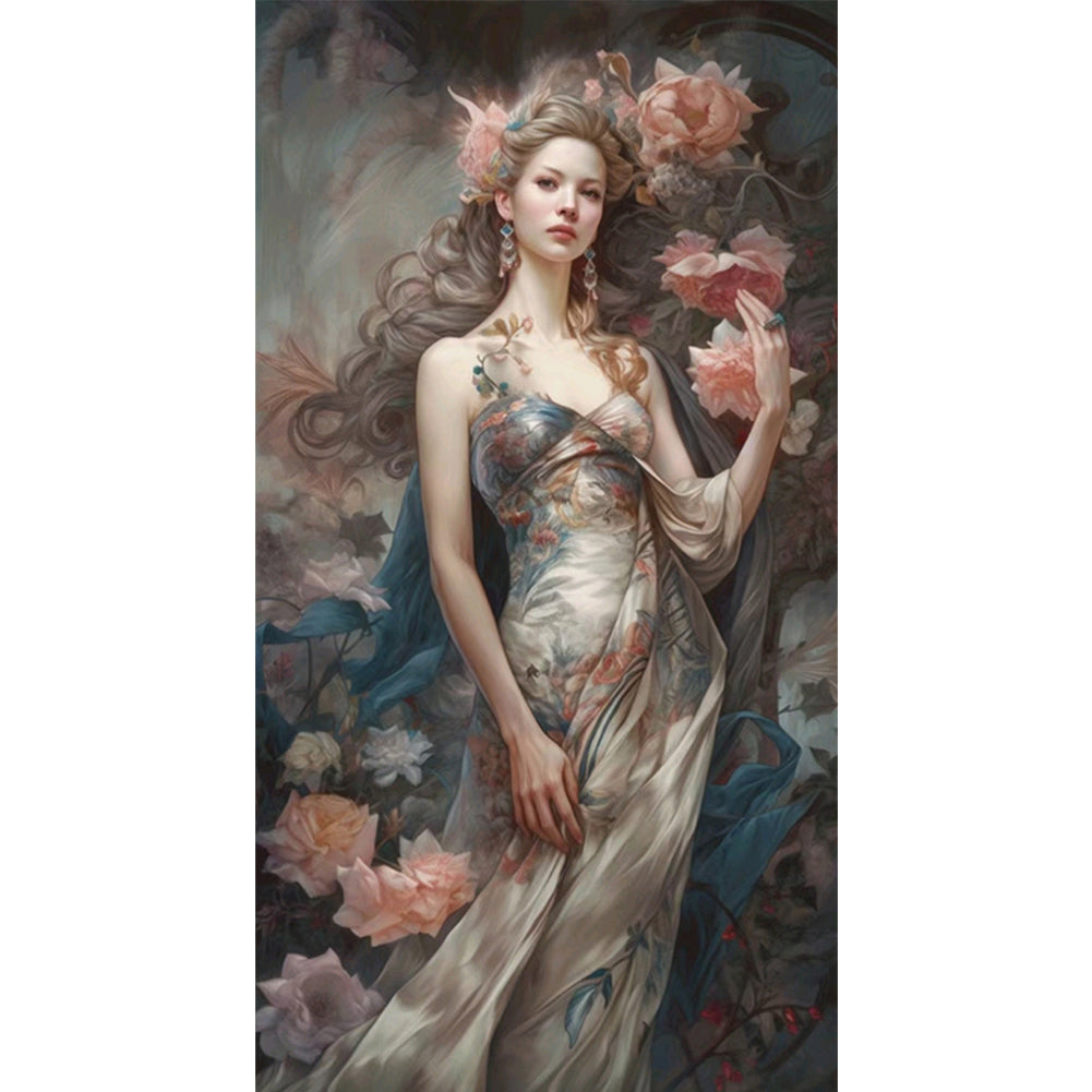 Yishu - Classic Elegant Woman And Flowers - 50*90CM 11CT 3 Stamped Cross Stitch