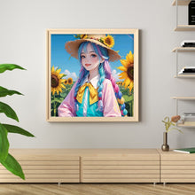 Load image into Gallery viewer, Huancan - Manga Girl And Sunflower - 50*50CM 9CT 4 Stamped Cross Stitch
