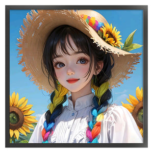 Huancan - Manga Girl And Sunflower - 50*50CM 9CT 4 Stamped Cross Stitch