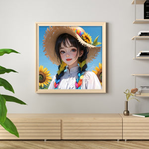 Huancan - Manga Girl And Sunflower - 50*50CM 9CT 4 Stamped Cross Stitch