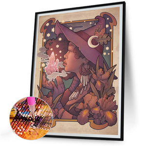 Cartoon Witch With Five-Pointed Wreath 30*40CM(Canvas) Full Round Drill Diamond Painting