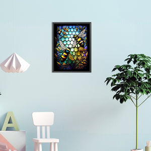 Glass Painting Of Bees 30*40CM(Canvas) Full Round Drill Diamond Painting