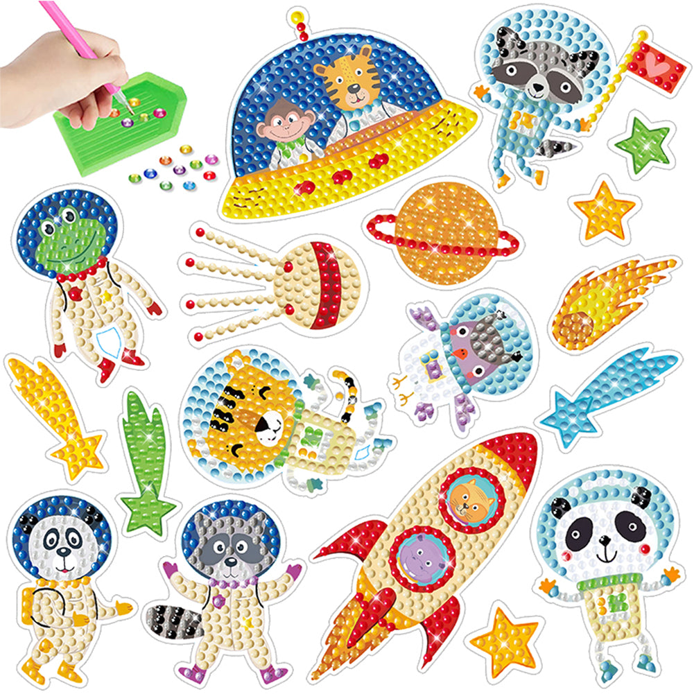 18PCS DIY Diamond Mosaic Stickers Kits for Kids Beginner Toy Kit (Outer Space)
