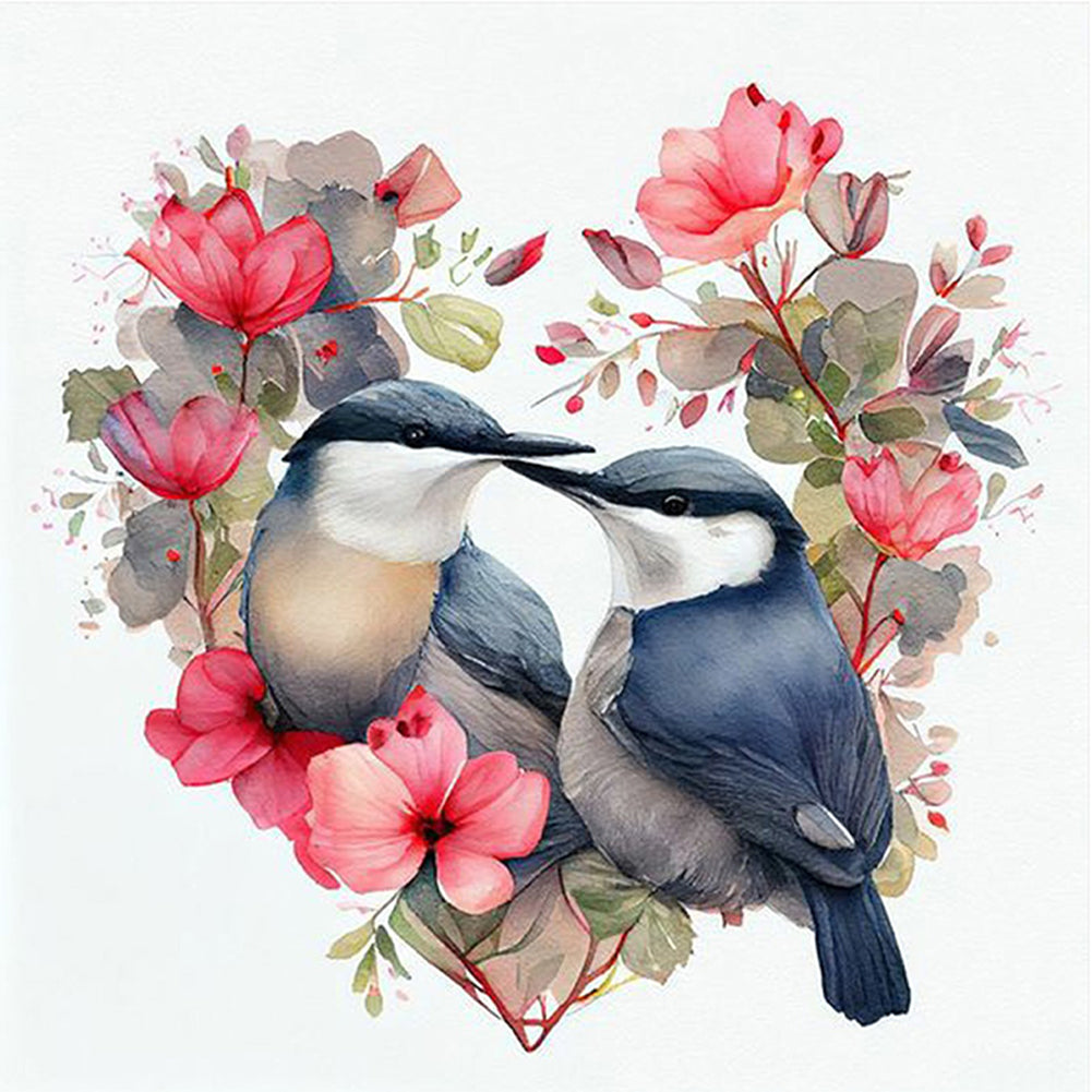 Huancan - Heart-Shaped Flowers And Birds - 40*40CM 11CT 3 Stamped Cross Stitch
