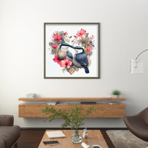Huancan - Heart-Shaped Flowers And Birds - 40*40CM 11CT 3 Stamped Cross Stitch