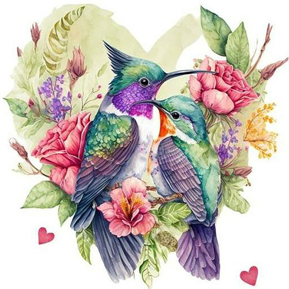 Huancan - Heart-Shaped Flowers And Birds - 40*40CM 11CT 3 Stamped Cross Stitch