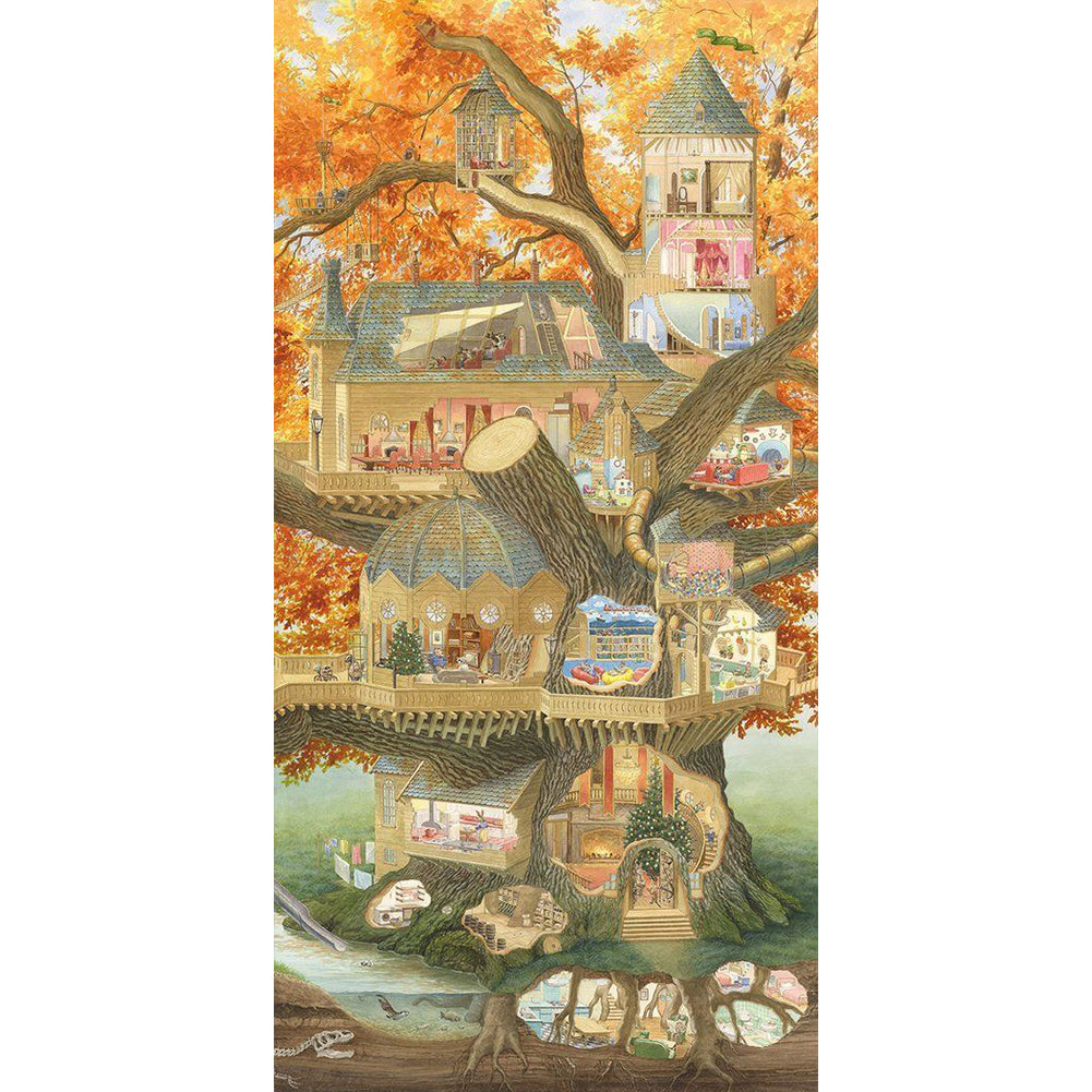 Huancan - Retro Tree House - 50*105CM 11CT 3 Stamped Cross Stitch
