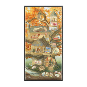Huancan - Retro Tree House - 50*105CM 11CT 3 Stamped Cross Stitch