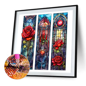 Glass Painting With Roses 40*40CM(Canvas) Full Round Drill Diamond Painting