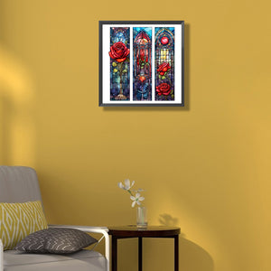 Glass Painting With Roses 40*40CM(Canvas) Full Round Drill Diamond Painting