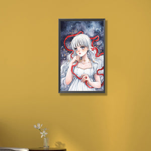 Girl With White Hair And Red String 30*50CM(Canvas) Full Round Drill Diamond Painting