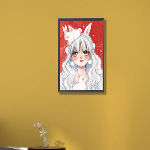 Girl With White Hair And Bunny Ears 30*50CM(Canvas) Full Round Drill Diamond Painting
