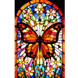 Stained Glass Art - Butterfly 40*60CM(Canvas) Full Round Drill Diamond Painting