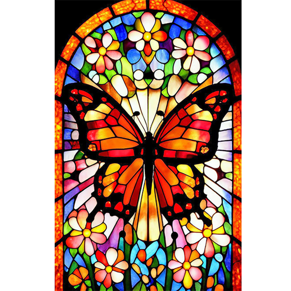 Stained Glass Art - Butterfly 40*60CM(Canvas) Full Round Drill Diamond Painting