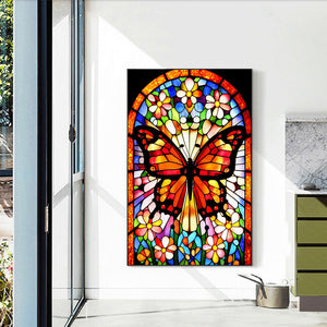 Stained Glass Art - Butterfly 40*60CM(Canvas) Full Round Drill Diamond Painting