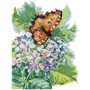 Joy Sunday - Hydrangea And Butterfly - 26*35CM 14CT 2 Stamped Cross Stitch