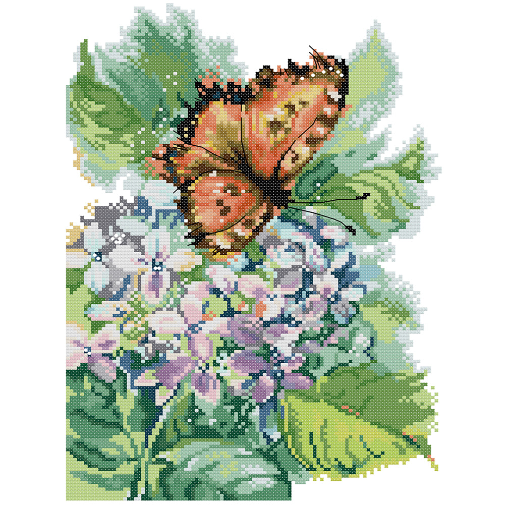 Joy Sunday - Hydrangea And Butterfly - 26*35CM 14CT 2 Stamped Cross Stitch