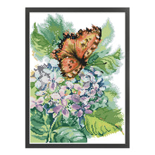 Load image into Gallery viewer, Joy Sunday - Hydrangea And Butterfly - 26*35CM 14CT 2 Stamped Cross Stitch
