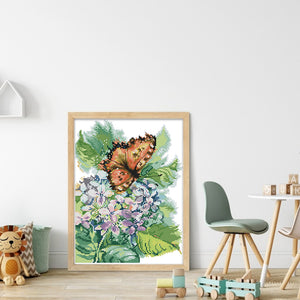 Joy Sunday - Hydrangea And Butterfly - 26*35CM 14CT 2 Stamped Cross Stitch