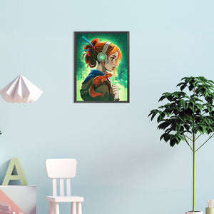 Girl With Headphones And Squirrel 30*40CM(Canvas) Full Round Drill Diamond Painting
