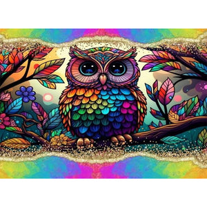 Owl With Rainbow Border 40*30CM(Canvas) Full Round Drill Diamond Painting