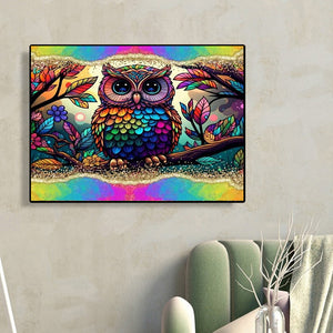 Owl With Rainbow Border 40*30CM(Canvas) Full Round Drill Diamond Painting