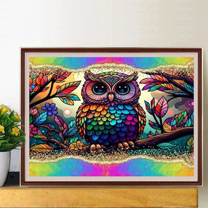 Owl With Rainbow Border 40*30CM(Canvas) Full Round Drill Diamond Painting