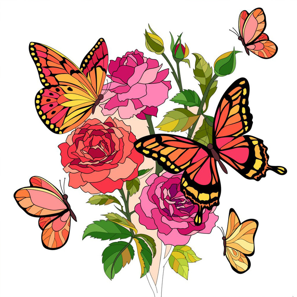Butterflies And Flowers 30*30CM(Canvas) Full Round Drill Diamond Painting