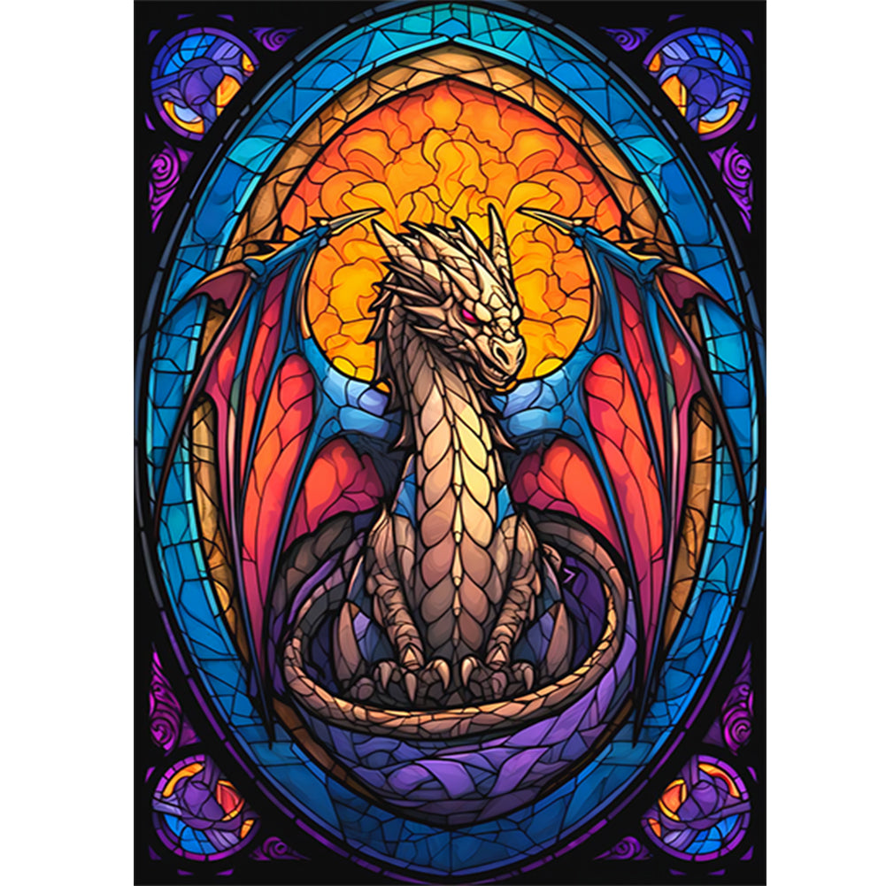 Golden-Blue Flame Dragon 40*55CM(Canvas) Full Round Drill Diamond Painting