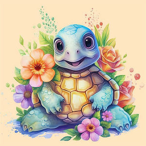 Cute Turtle And Flowers 30*30CM(Canvas) Full Round Drill Diamond Painting
