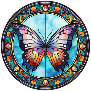 Huancan - Glass Painting - Butterfly - 40*40CM 11CT 3 Stamped Cross Stitch