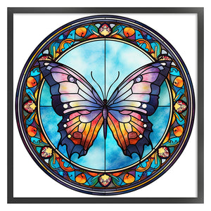 Huancan - Glass Painting - Butterfly - 40*40CM 11CT 3 Stamped Cross Stitch