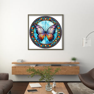 Huancan - Glass Painting - Butterfly - 40*40CM 11CT 3 Stamped Cross Stitch