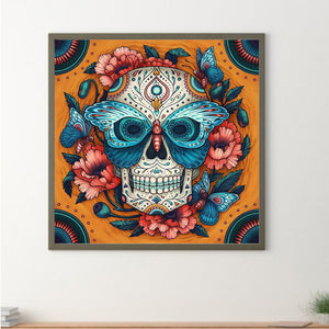 Skull And Flowers 30*30CM(Canvas) Full Round Drill Diamond Painting