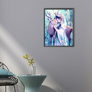 Girl And Deer 40*50CM(Canvas) Full Round Drill Diamond Painting