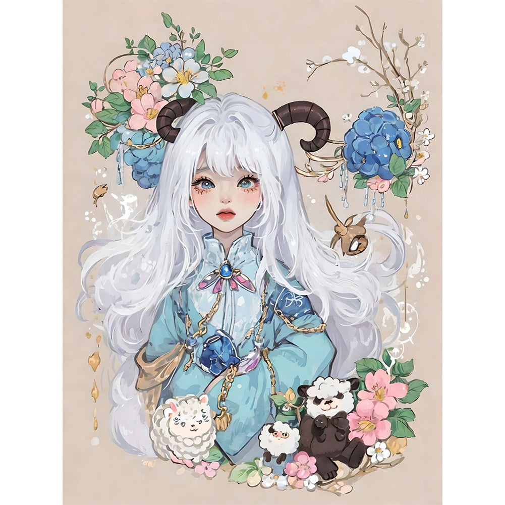 Huancan - Sheep Girl - 50*65CM 11CT 3 Stamped Cross Stitch