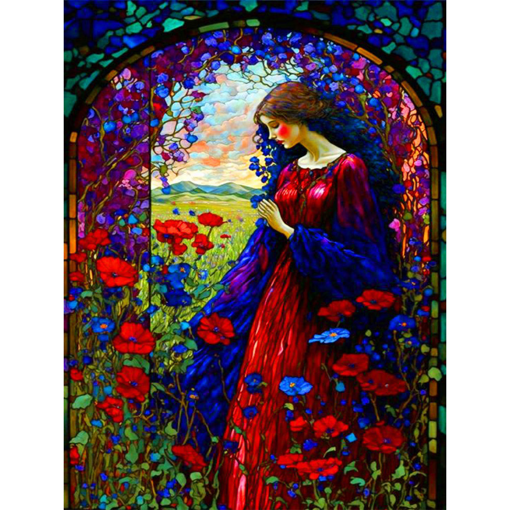 Girl In Red 30*40CM(Canvas) Full Round Drill Diamond Painting