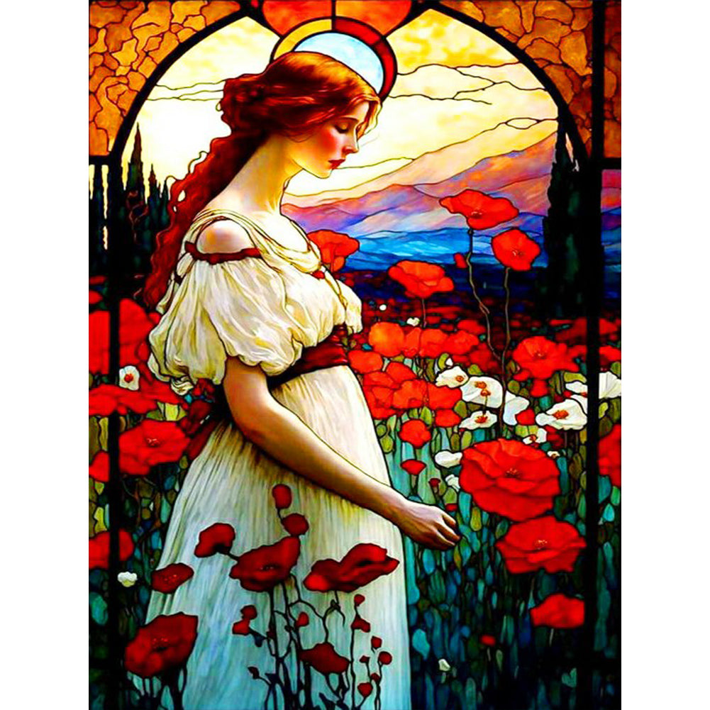 Thinking Girl In White 30*40CM(Canvas) Full Round Drill Diamond Painting